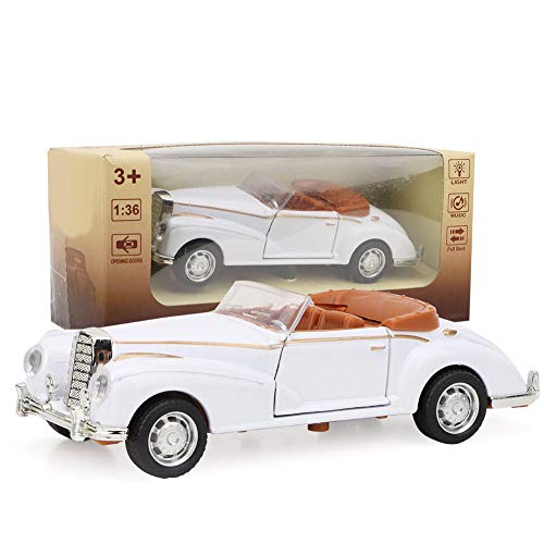 Tnfeeon Classic Die Cast Modell 1:36 Mini Stimulation Alloy Oldtimer Roadster mit Lichtern Sound Modell Toy Vehicle Die Geschenke für Kinder(Weiß)