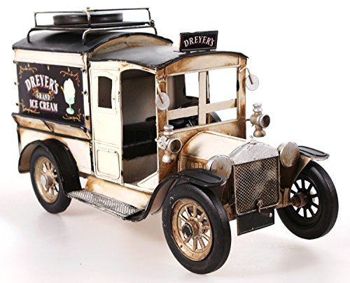 Oldtimer Eis-Wagen 33 cm Nostalgie Metall Blech mit Bilderrahmen Auto Van