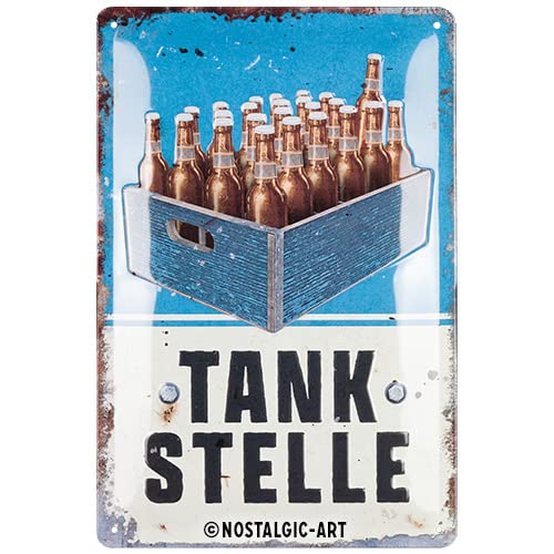 Nostalgic-Art Retro Blechschild, 20 x 30 cm, Tankstelle – Geschenk-Idee für Bier-Fans, aus Metall, Vintage Design mit Spruch