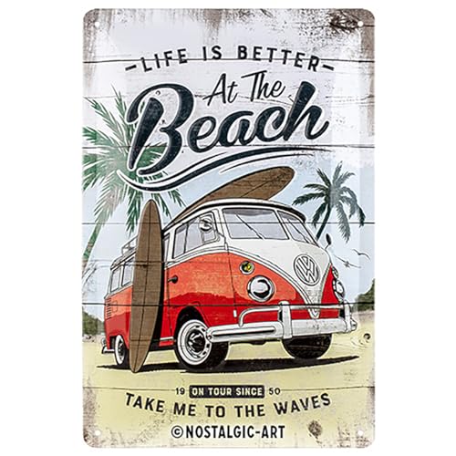 Nostalgic-Art Retro Blechschild, 20 x 30 cm, VW Bulli – Beach – Volkswagen Bus Geschenk-Idee, aus Metall, Vintage Design