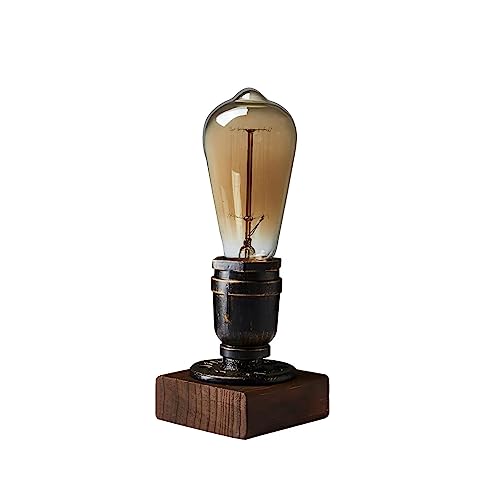 XIHOME Industrielle Steampunk-Schreibtischlampe, Vintage-Stil, Tischlampe, antikes E27-Edison-Leuchtmittel, Eisen, Retro-Lampen mit minimalistischem Holzsockel für Nachttisch, Café, Bar, Pub, etc.