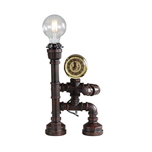Kaj Hejmo Water Pipe Robot Style Tischlampe- Vintage Industrial Tischlampe-Steampunk Lampe Eisen Retro Nachttischlampe für Vintage Möbel Dekorationen (Rust-Style E)
