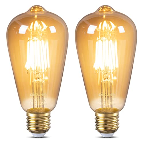 DiCUNO Edison Vintage Glühbirne E27, ST64 Filamente LED Lampe 6W, Warmweiß 2200K, 600LM, Antike LED Birne, Dekorative Beleuchtung, Nostalgie und Retro LED für Haus, Café, Bar, nicht dimmbar, 2er Set