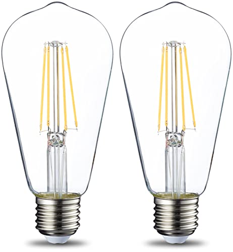 Amazon Basics LED-Leuchtmittel im Vintage-Stil, ST64, Edison-Sockel E27, 7 W (entspricht 60-W-Glühbirne), Warm weiß, nicht dimmbar, klares Filament, 2Stück