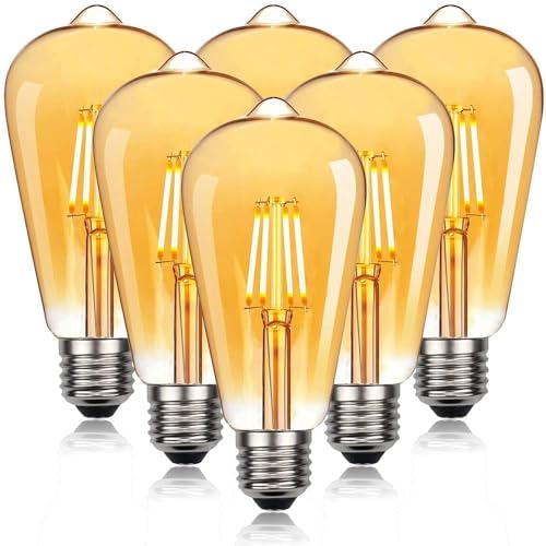 NUODIFAN Edison Vintage Glühbirne, 6 Stück Edison LED Lampe Warmweiß E27 Retro Glühbirne Ideal für Nostalgie und Retro Beleuchtung im Haus Café Bar usw