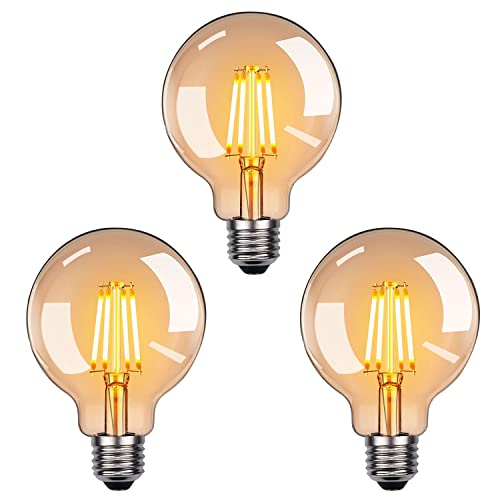 NUODIFAN Edison LED Vintage glühbirne, 3 Stück Warmweiss E27 Retro LED Glühbirnen, Lampen mit Bernstein-Glas, 4W ersetzt 40W, 2700K, 470LM, nicht dimmbar