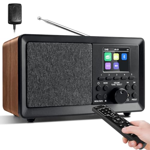 Wholede DAB Plus Radio mit Bluetooth, DAB Radio mit Fernbedienung DAB+/FM Radio Retro Holz Digitalradio Küchenradio Radiowecker mit Zweifacher Alarm und USB/AUX Hafen