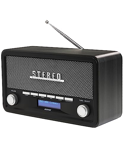 Denver DAB Radio DAB18, Radio mit Bluetooth, Retro Radio aus Holz, FM Radio, DAB, DAB+, AUX, Batterien oder Netzstrom, Darkgrey