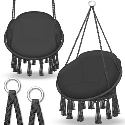 tillvex Hängesessel mit großem Kissen 200kg zum Aufhängen | Hängestuhl Indoor & Outdoor | Hängekorb wetterfest | Schaukelkorb