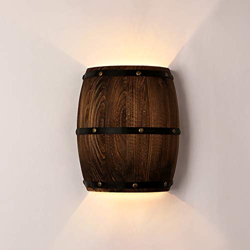 Newrays 2 Lampensteckdosen Antique Holz Weinfass Wandleuchte Leuchte Up and Down Indoor Wandleuchten für Bar Bereich Steampunk Theme(1 Pack)