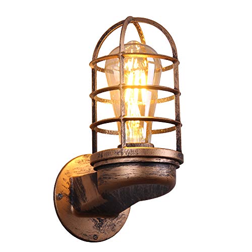 TWSXTE Retro Wandleuchte Vintage Industrie Beleuchtung Rustikale Wandlampen Draht Metallkäfig Wandleuchte Indoor Home Retro Leuchten Leuchte (Rostfarbe) (ohne Glühbirne)
