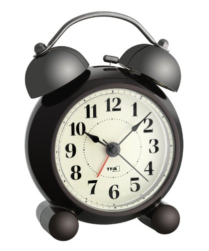 TFA Dostmann Analoger Glockenwecker Nostalgie, 60.1014, leises Uhrwerk, lauter Alarm mit Doppelglocke Kunststoff, Metall, L 87 x B 60 x H 120 mm