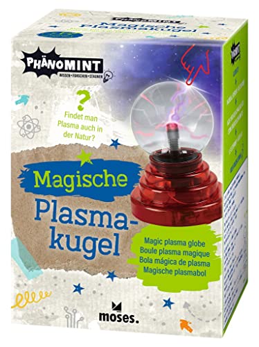 moses. PhänoMINT Plasmakugel, Magische Plasmalampe mit USB-Kabel oder batteriebetrieben, Berührungsempfindliche Blitzkugel mit rotem Sockel, Elektrostatischer Plasmaball für Kinder
