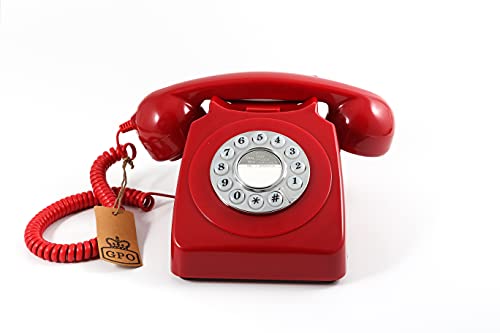 GPO 746 Retro Festnetztelefon im Stil der 70er Jahre mit Druckknopf-authentischer Klingelton- Rot
