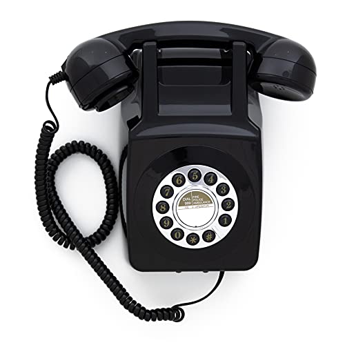 GPO 746WALL Retro Festznetztelefon mit Drucktasten zur Wandmontage mit authentischer Klingelton, Schwarz