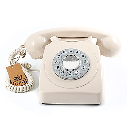 GPO 746 Retro Festnetztelefon im Stil der 70er Jahre mit Druckknopf-authentischer Klingelton- Creme