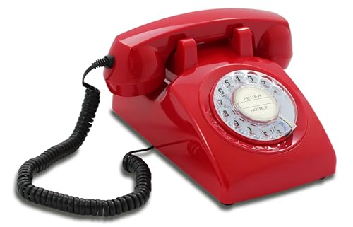 Retro Telefon Wählscheibe/Festnetztelefon Retro/Telefon mit Schnur/Telefon mit Wählscheibe/Telefon Retro/Telefon Kabelgebunden - Das Traumtelefon Opis 60s Cable in rot
