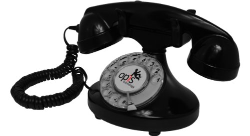 Opis Technology FunkyFon Cable : Retro Telefon mit Wählscheibe/Retro Wählscheibentelefon/Nostalgie Telefon mit Wählscheibe in geschwungenem 1920er Stil mit elektronischer Klingel (schwarz)