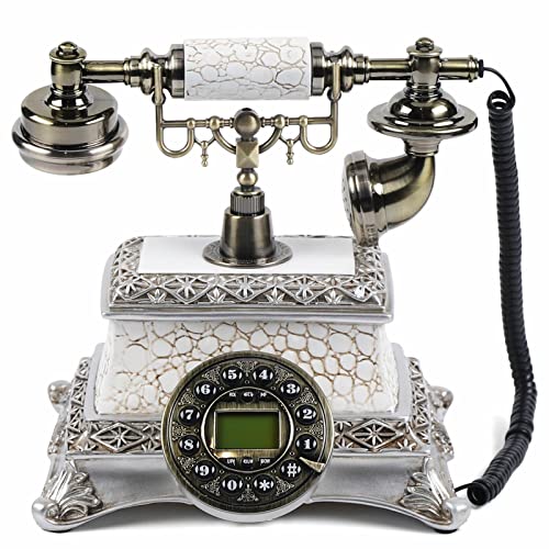 Vintage Telefon mit Wählscheibe - Antikes Desk Retro Festnetztelefon, Haustelefon Telephone Nostalgie Tischdeko, für Cafe Bar Home (Weiß 1)