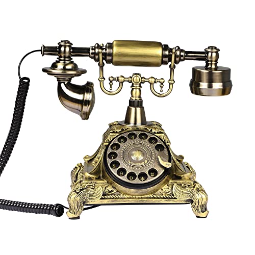 CERRXIAN Retro-Festnetztelefon mit Wählscheibe, Antik-Telefon mit Wählscheibe, Festnetztelefon aus Kunstharzimitat, dekoratives Heimbürotelefon (Copper Color-117AS)