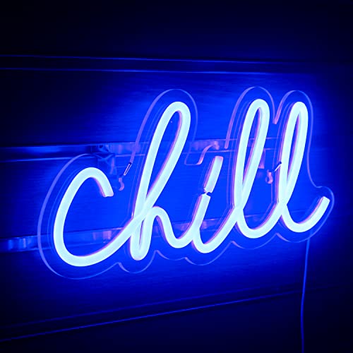 Chill Leuchtreklame Blau Led Schild Chill Neon Wandleuchte Buchstaben Neon Schild für Wanddekor Neonlicht für Schlafzimmer Bar Hotel Spielzimmer