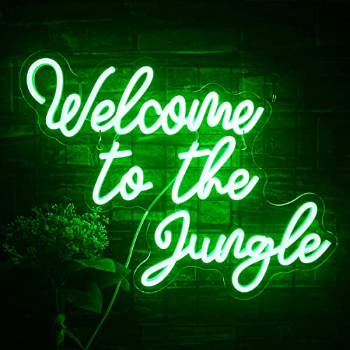 Welcome to the Jungle Leuchtreklame Grün Neon Sign LED Schild Wort Neonlicht für Wand Deko USB Buchstabe Leuchtendes Schild für Garten Hauseingang Veranda Party Geschenk