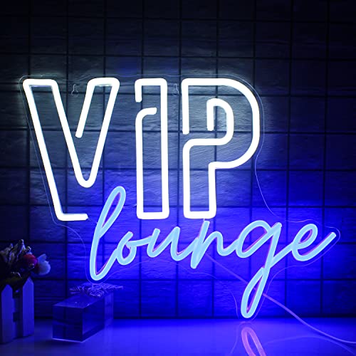 VIP Lounge Neon Schild für Wanddekoration,VIP Neon Licht für Raumdekoration,VIP Neon Leuchtreklame mit USB-betrieben für Hotel,Club,Café,Bar,Büro,Einkaufszentrum,Spielzimmer (weiß&blau)